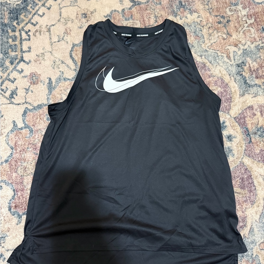 Nike Dri Fit Black Muscle Tee with White Swoosh Logo